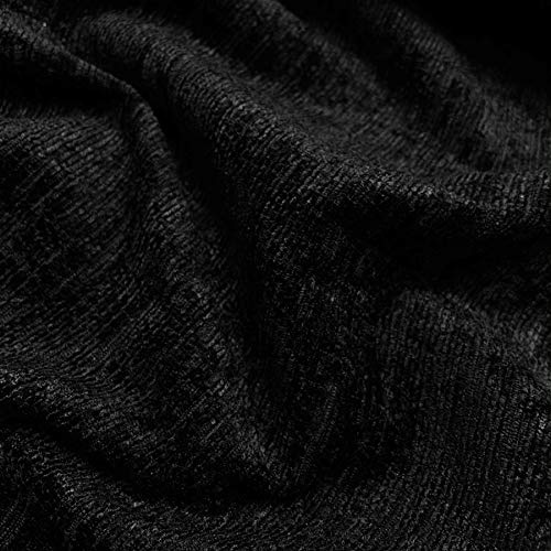 BLACK DESIGNER LUXURY SOFT PLAIN SOLID HEAVY WEIGHT UPHOLSTERY CURTAIN CUSHION CHENILLE VELVET FABRIC FIRE RETARDANT SHIMMERING LOOK SOFA FURNITURE MATERIAL SOLD BY THE METRE