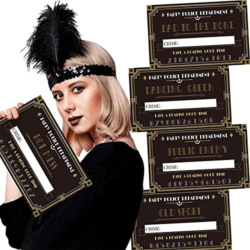 24 Pieces 1920s Party Mugshots Signs Photo Booth Props 1920s Art Deco Jazz Party Mug Shots Party Decorations for Selfie Props Wedding Jazz Party Supplies