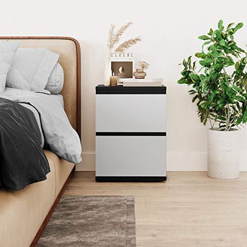 URBNLIVING 2 Drawer Wooden Bedroom Bedside Cabinet No Handle Storage Nightstand Side Table