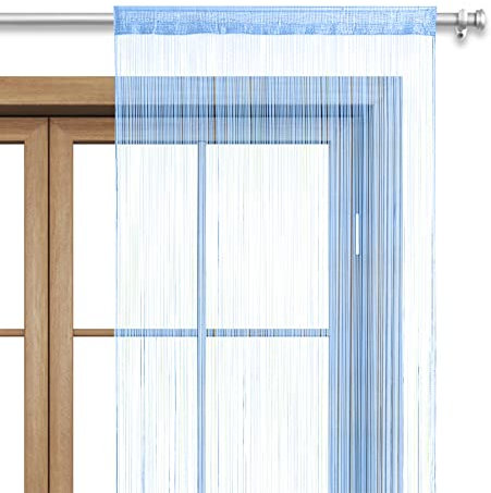 wometo Fadenvorhang Türvorhang Fäden 90x245 cm blau hellblau - Stangendurchzug oekoTex kürzbar waschbar Uni einfarbig in vielen bunten Farben