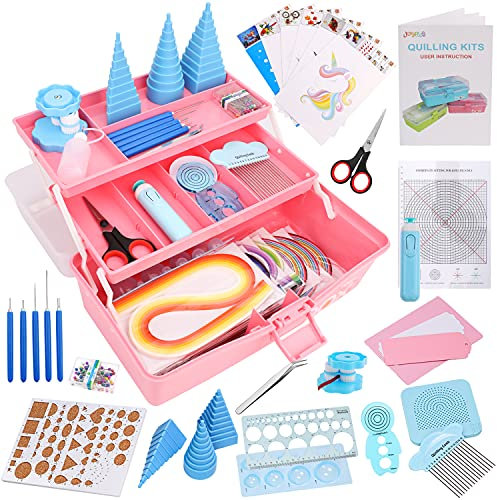 JoyPlus Quilling-Kits für Anfänger mit Handbuch (evtl. nicht in deutscher Sprache), Premium Quilling-Husking Board & elektronischer Quilling-Stift, Pink
