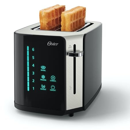 Oster 2-Slice Touchscreen Toaster, Digital Countdown Timer, 6 Shade Settings, Easy Touch Technology, Bagel/Reheat/Frozen Modes, Stainless Steel