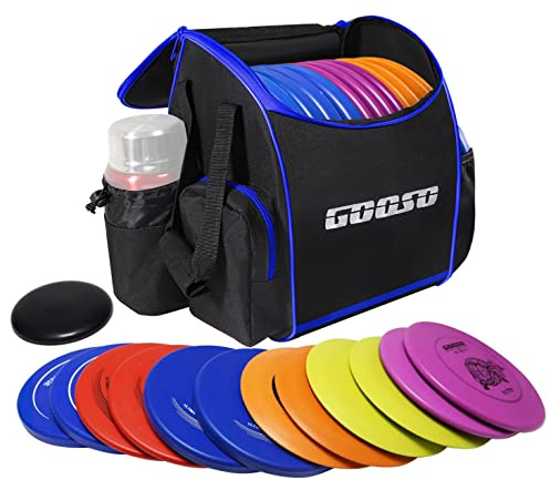 GOOSO Disc Golf Set with Bag - 12 PCS Flying Disc Golf Discs for Beginner with Putter, Midrange, Driver | Portable Disc Golf Backpack Holds 28+ Discs Free Stand Bag Design for Convenient Use