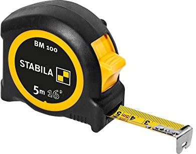 STABILA BM 100, 5 m (16 inches), cm scale BM100, 5 m / 10 inch pocket tape measure, black/yellow
