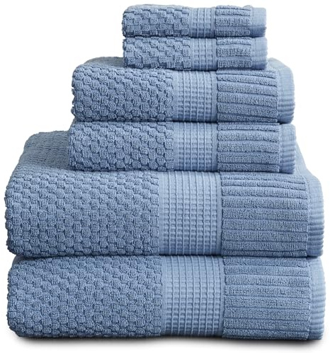 NY Loft 100% Cotton 6-Piece Bath Towel Set | Blue | Oeko-TEX | Quick-Dry
