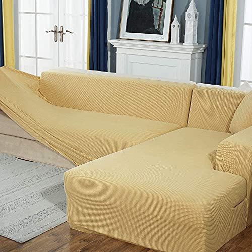 BOLUXIU Sofabezug, Eck Stretch-Sofabezug Stretch Sofabezug für 1/2/3/4 Sitzer(L-förmiges Ecksofa erfordert Zwei) (3 Sitzer:190-230cm, cremefarben)