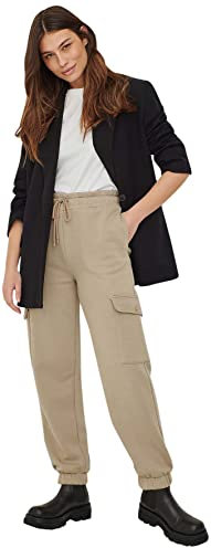 NA-KD Damen Sweatpants mit großen Taschen Trainingshose, Dunkelbeige, S