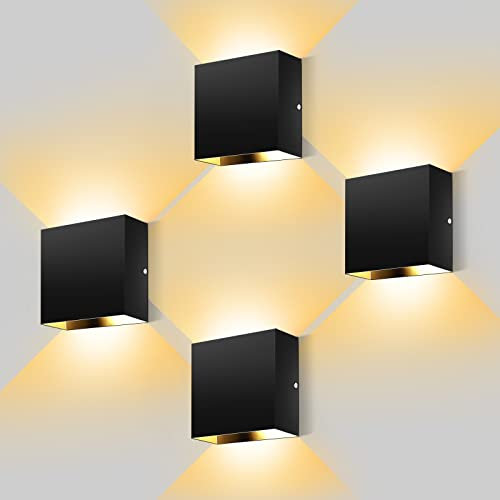 kioooki Wandleuchte Innen mit Stromanschluss, LED Wandlampe Innen, Warmweiß LED Wandbeleuchtung, Moderne Wandlampen Wand Beleuchtung für Schlafzimmer Wohnzimmer Treppenhaus Schwarz 12W