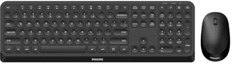 PHILIPS SPT6307B Wireless USB Keyboard- Mouse combo, Low Profile design Reduced click sound, Optical tracking, Multimedia shortcuts, plug and play PC/Laptop