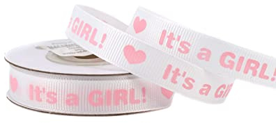 Geschenkband 12mm x 10m Rolle Ripsband mit Baby Motiv Schriftzug Its a Girl weiß rosa