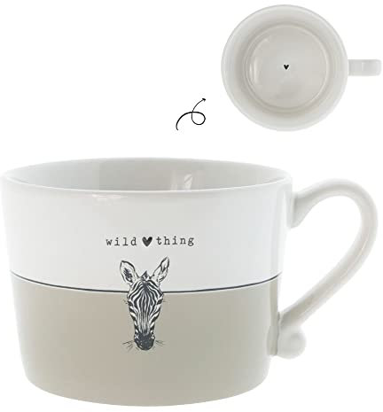 Bastion Collections Becher mit Henkel wild thing Keramikbecher weiss titane Keramikgeschirr BC Cup gedeckter Tisch Geschirr, RJ/CUP 079 BT, Weiss, Titane, Schwarz