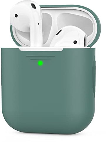AhaStyle Custodia per AirPods in silicone [LED frontale visibile e supporta la ricarica wireless] compatibile con Apple AirPods 2 e 1 (2019) (verde pino e senza moschettone)