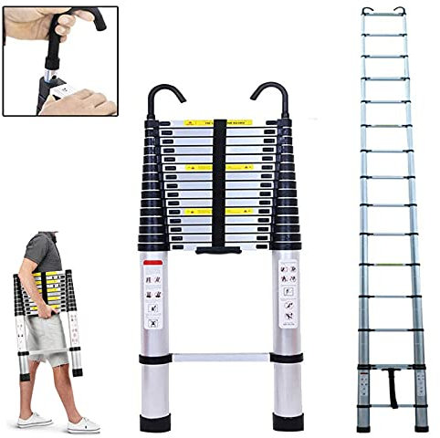 Scala Telescopica Pieghevole in Alluminio 5 m, Scala Scaletta Allungabile Scala Multiuso con Ganci Rimovibile, Portata Massima di 150 kg, Leggero e Flessibile Scala, Norme EN131