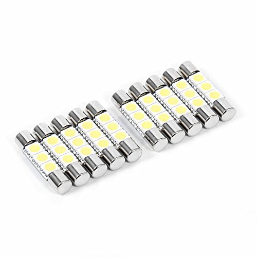Headerbs LED Interior Light Kit, 10Pcs 3-SMD 12V DC Fuse LED Bulb Vanity Mirror Light Sun Visor Lamp 29-30mm Replacement for 6614F and TS-14V1CP Bulb (White)