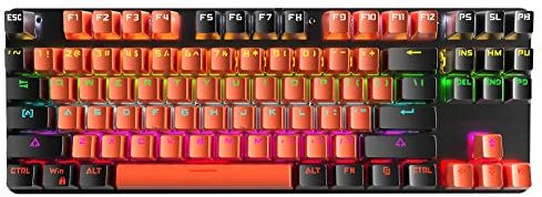 ABHI Clavier Mécanique Gaming avec RGB Rétro-éclairé pour iOS Windows PS4 Xbox Remplaçable à Chaud Clavier Filaire Disposition QWERTZ 87 Touches Bicolore Ordinateur PC Clavier Gamer - Orange-Noir