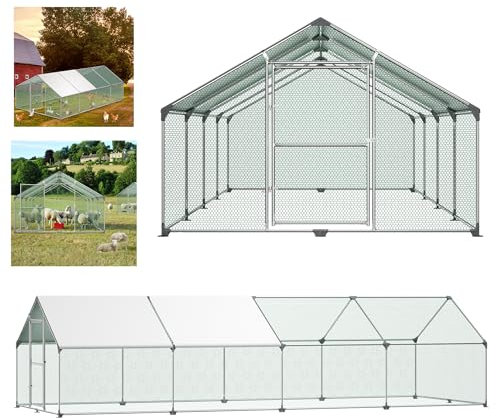 Aufun Hühnerstall Freilaufgehege XXXL mit Schloss, Verzinkter Stahl Kleintierstall Freigehege, Hühnerhaus Dach Geflügelstall für Hühnerkäfig Vogelkäfig Kleintiere Haustierkäfig Outdoor, 3x8x2m