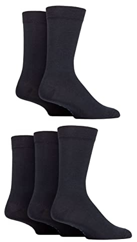 SockShop Mens Plain and Patterned Cotton Socks with Gentle Grip Tops Pack of 5