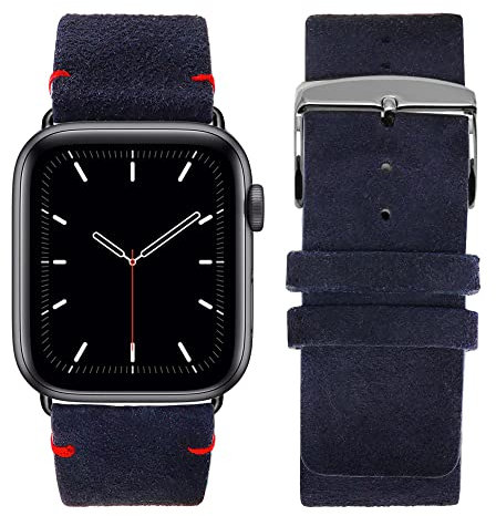 Eternel – Maverick Armband unwiderstehlich – Kompatibel mit allen Apple Watch Modellen – 41/42mm – Handgefertigt in Frankreich – Pflanzlich gegerbtes Leder – Bleu Marine – Adapter in aluminium noir