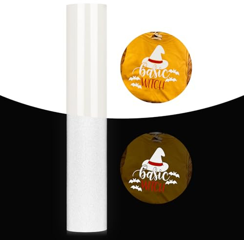 GIRAFVINYL Whte Reflektierende HTV Wärmetransfer-Vinylrolle, 30,5 x 2,1 m, reflektierendes HTV-Vinyl für T-Shirt, leicht zu schneiden und zu Unkrautbügeln, Vinyl für T-Shirts (weiß)