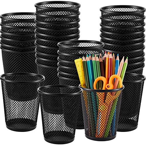 36 Pack Mesh Pencil Holder Wire Mesh Pen Cup Black Pen Holder for Desk Metal Pen Organizer Pencil Cup Marker Holder Makeup Brush Holders for Home Office Supplies Accessories