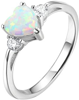 Homxi Ring Silber Damen 925,Ringe Verlobungsring Opal Herz mit Zirkonia Silber Ring Damen Verlobung Gr 54 (17.2)