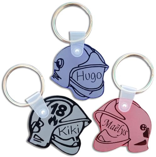 Porte-clés casque de pompier avec prénom gravé personnalisable. Trois modèles disponible dans différents coloris