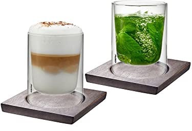 GEFU Set: Thermoglas MIRA, 235 ml, 2 Stück + Untersetzter MIRA groß, 2 Stück
