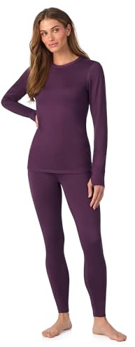 Cuddl Duds Womens Heavyweight Fleece 2 Piece Long Sleeve Thermal Underwear Set – Shirt & Leggings Base Layer for Cold Weather – Winter Clothing Long Johns Lounge Sets for Women, Purple, M