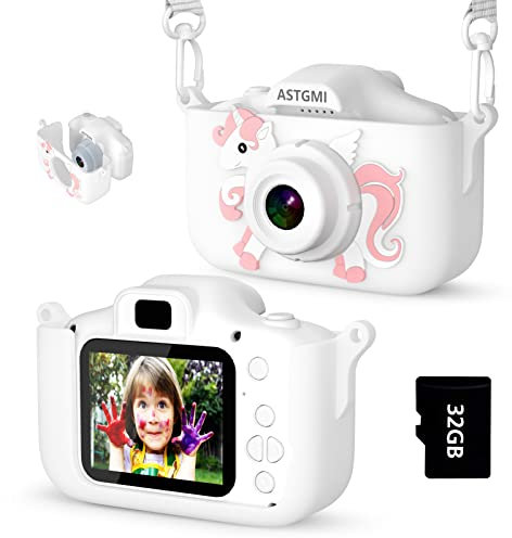 ASTGMI Appareil Photo pour Enfants, 2.0 Pouces Enfant Appareil Photo Numérique, Mini Caméra Enfant Rechargeable Caméscope Cadeau Jouet Filles Garçons de 3 à 10 Ans, vidéo HD 1080p, 32G SD Carte