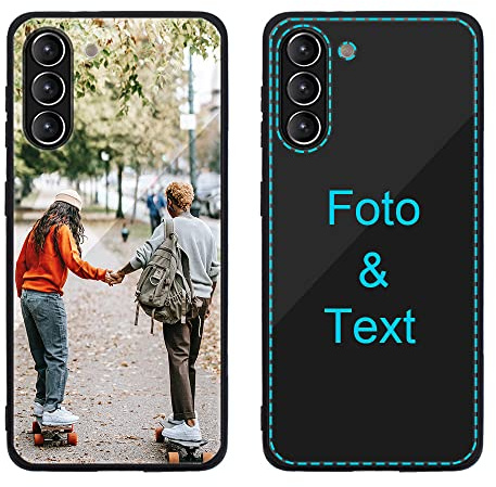 MXCUSTOM Personalisierte Handyhülle für Samsung Galaxy S23+ / S23 Plus 5G, Benutzerdefiniert Kratzfest Gehärtetes Glas Weicher Stoßfänger Hülle mit Eigenem Foto Bild Text Individuelle (GHS-BK-P1)