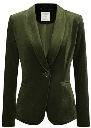 Allegra K Women's Halloween Costume Velvet Blazer Solid Color Long Sleeve Notched Lapel Single Breasted Suit Jackets Olive Green l