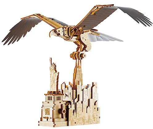 Wood Trick Liberty Eagle 3D Wooden Puzzles for Adults and Kids to Build - Mechanical Wings Movement - Engineering DIY Project Bird 3D Puzzles for Adults Model Kits