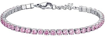 Sakrami Bracciale Tennis Bambina in Argento 925 + Zirconi Rosa Brillanti + Chiusura Regolabile + Gioiello Elegante per Regalo + Nascita + Battesimo + Comunione + Compleanno