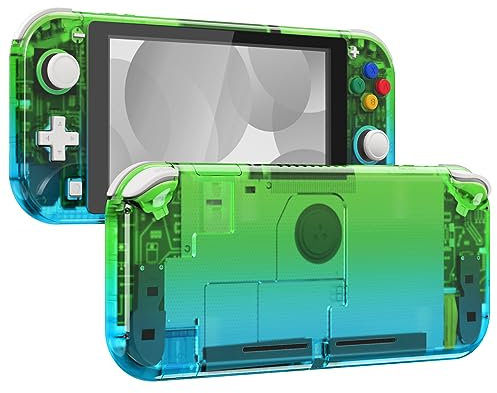 eXtremeRate Coque pour Nintendo Switch Lite Console avec Boutons & Verres Trempé Protection Écran pour Switch Lite,Transparent Bleu Vert