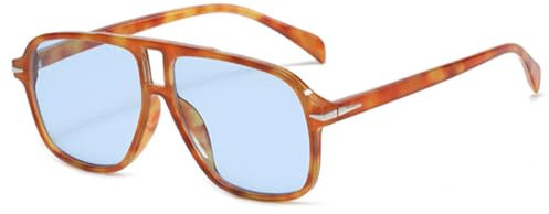 qinqilanqi-S Retro Sonnenbrille Damen Herren 70er Jahre – Doppelsteg, UV400 Schutz, Quadratisch Vintage Style mit Doppelbrücke（FalkenschnabelBlau）