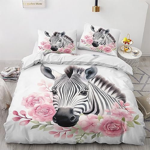 GEDAEUBA Bettwäsche 135x200 Zebra - Mädchen Bettbezug 135 x 200 2er Set, Wendebettwäsche und Kissenbezug 80x80, Weiche & Angenehme & Atmungsaktive Mikrofaser Bettwäsche-Sets mit Reißverschluss
