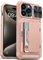 Vihibii for iPhone 15 Pro Max Case with Card Holder (4 Cards) & Slide Camera Cover & Kickstand, Military Grade Drop Protection, Rugged Hard Back & Silicone Edge Wallet Phone Case, 6.7 2023, Rose Gold
