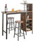 LIFEZEAL Bartisch Set, Tresentisch mit 2 Barhocker, Esstisch Stehtisch mit Weinglashalter & Ablage, Küchentheke Bistrotisch Industrie-Design, Stehtisch für Bar, Bistro & Wohnzimmer (Braun)
