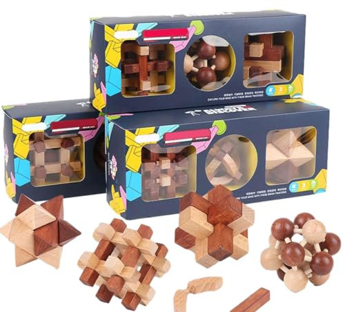 Purfresh Adventskalender 2023 Kinder Erwachsene, Knobelspiele 9 Stück 3D Holz Puzzles Knobelspiele 3D Brainteaser Holzpuzzle Weihnachts Geschenke -7,5cm