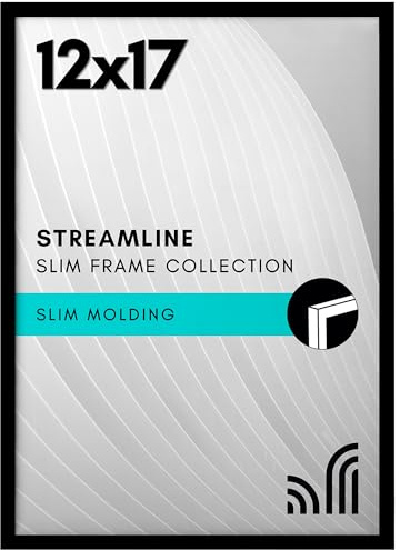 Americanflat 12x17 Picture Frame with Polished Plexiglass - Streamline Collection - Thin Border Picture Frame for Wall Display - Hanging Hardware Included - Black