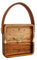 Spetebo Holz Standuhr mit Griff in Leder Optik - 11 cm - Retro Tischuhr analog - Tisch Deko Uhr eckig zum Hinstellen Batterie betrieben für Küche Büro Wohnzimmer