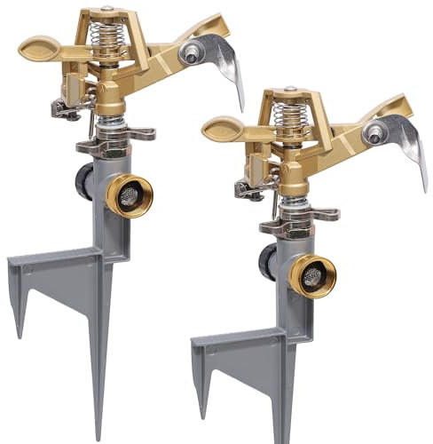Biswing Lot de 2 têtes d'arrosage à Impact sur pic en métal, arroseur de pelouse en Alliage de Zinc Robuste, buse de Couverture réglable sur Base à Piquet Robuste, Irrigation à 360 degrés de Grande