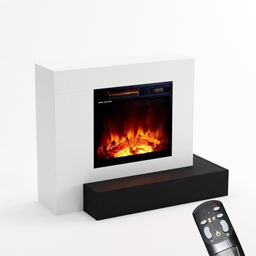 KAMINLICHT Elektrokamin rechtsoffen mit Heizung und Kaminfeuer (Standkamin NEO 2) - elektrischer Kamin mit LED-Licht, Heizlüfter, Holz-Deko & Fernbedienung, max. 1500 W - 93x75x41 cm, Weiß