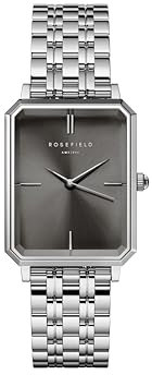 Rosefield Damen-Armbanduhr, Quarz, 23 x 28 mm, schwarzes Zifferblatt, silberfarbenes Stahlarmband, OGSSS-O80