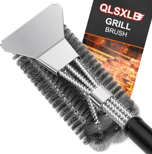 QLSXLB Spazzola Barbecue, 3 in 1 Spazzola per Griglia con Raschietto, Manico Extra Lungo, Setole In Acciaio Inossidabile, bbq accessori per la Pulizia Della Griglia Barbecue Carbone, Gas e Elettrico
