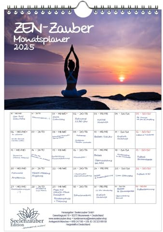 ZEN - Zauber Planer DIN A4 Kalender für 2025 Feng Shui Yoga Entspannung Meditation Yin Yang - Seelenzauber