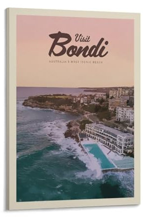 Jdheeh Vintage-Reiseposter, Bondi-Poster, Leinwand, Wanddekoration, Poster, 40 x 60 cm