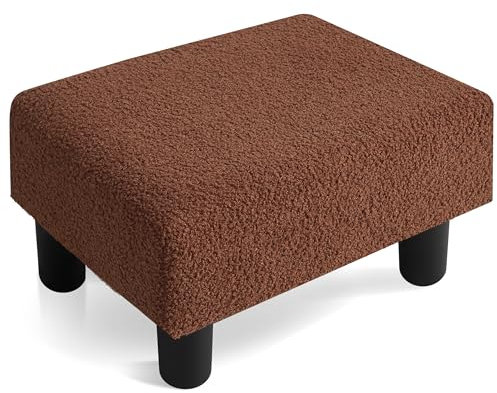 BRIAN & DANY Fußhocker Teddy Fleece, Fußhocker für Wohnzimmer, Kleiner Sherpa-Stoff Hocker Ottomane mit Beinen für Eingangsbereich, Braun