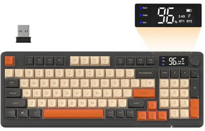FREEWOLF M96 Wireless Gaming keyboard, Knob Control Bluetooth/2.4G Wireless Mechanical Feeling Keyboard, RGB LED Backlit with Display Screen, PBT Keycap, 3000mAh, US Layout for Win/Mac - Shimmer