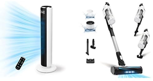 LEVOIT Ventilateur Colonne Silencieux avec Aspirateur Balai sans Fil 4 en 1 Léger Anti-Enchevêtrement, Ventilateur sur Pied & Aspirateurs Balais et balais électriques pour Chambre